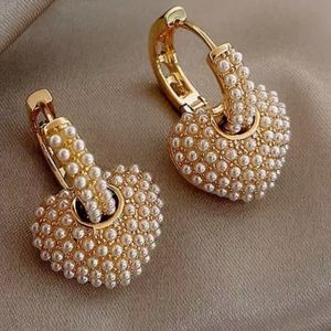 PEARL Heart Charm Hoops | Yellow Gold